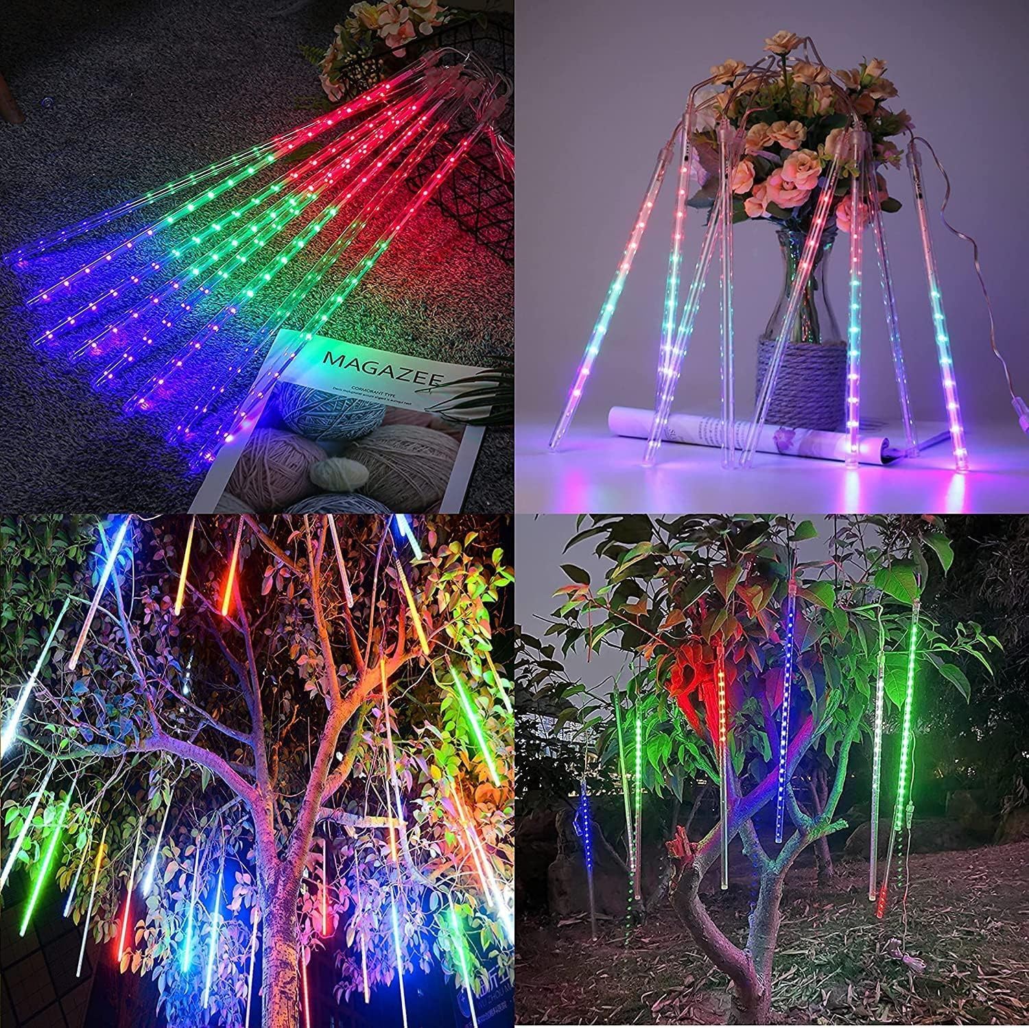 MIRADH Rain Drop Lights, LED Meteor Shower Lights 11.8 inch 8 Tubes 192leds, Icicle Falling Lights for Diwali Lights for Decorat